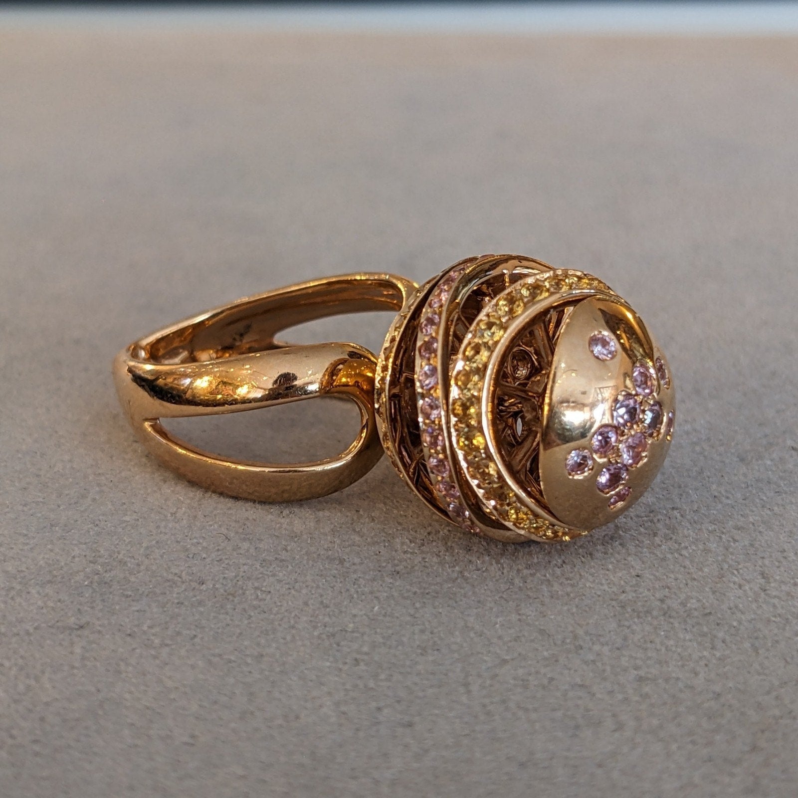 iO Si Italy Pink and Yellow Sapphire Bauble Ring in 18k Yellow Gold