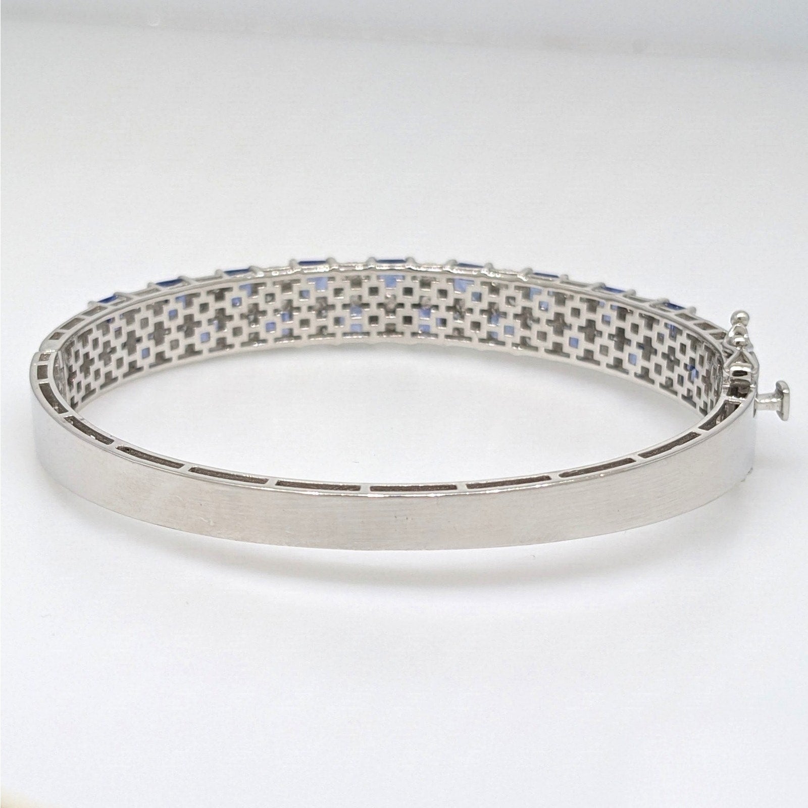 Natural Sapphire and Diamond Bangle Bracelet in 14k White Gold