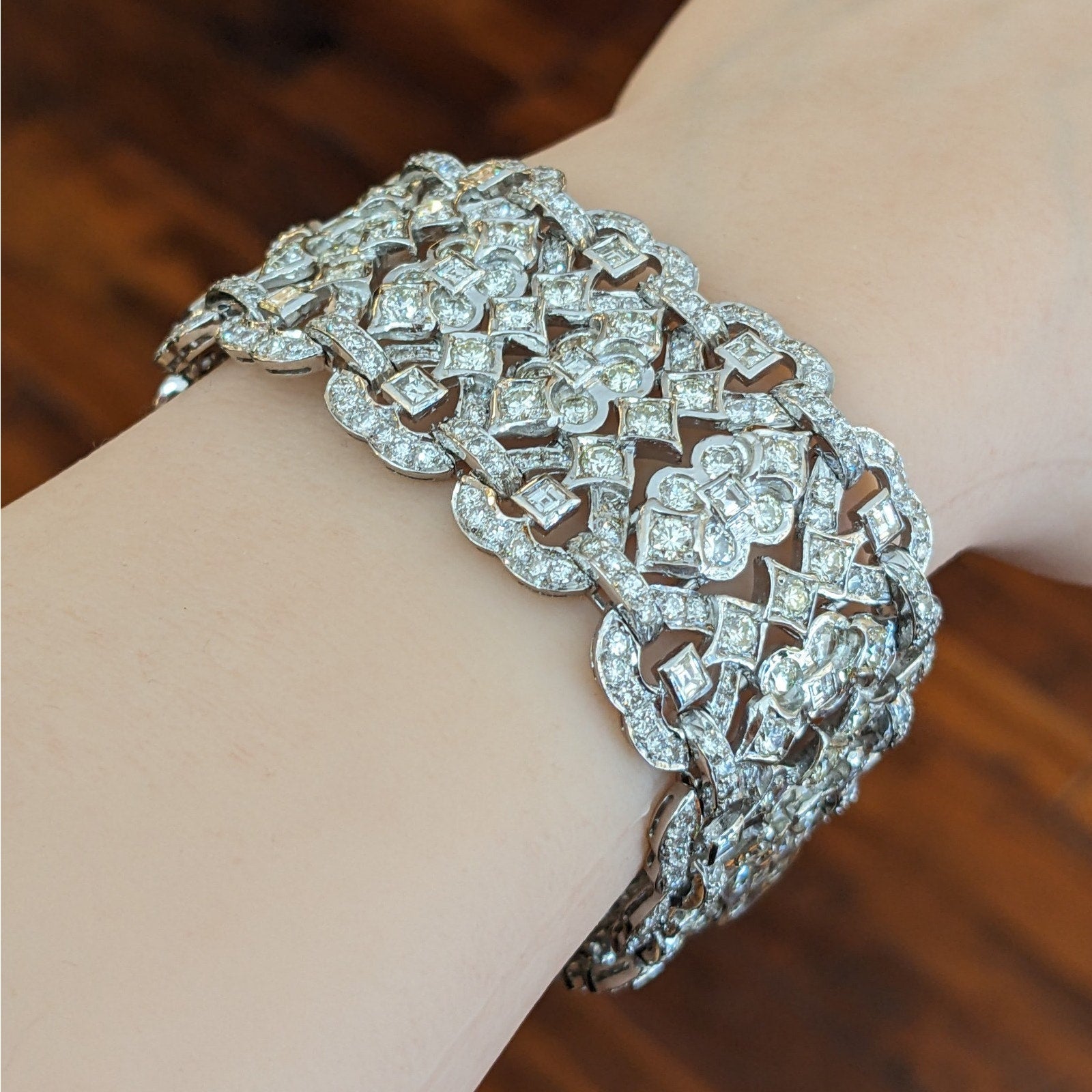 Wide Diamond Bracelet 19.81 cttw in 18k White Gold