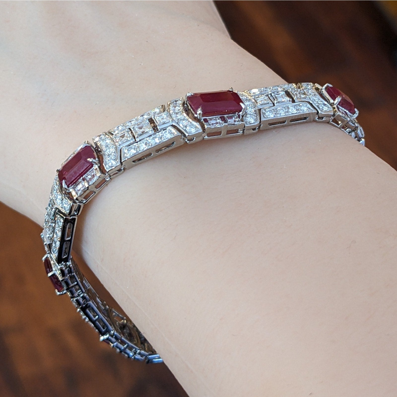 Natural Diamond and Ruby Statement Bracelet in Platinum