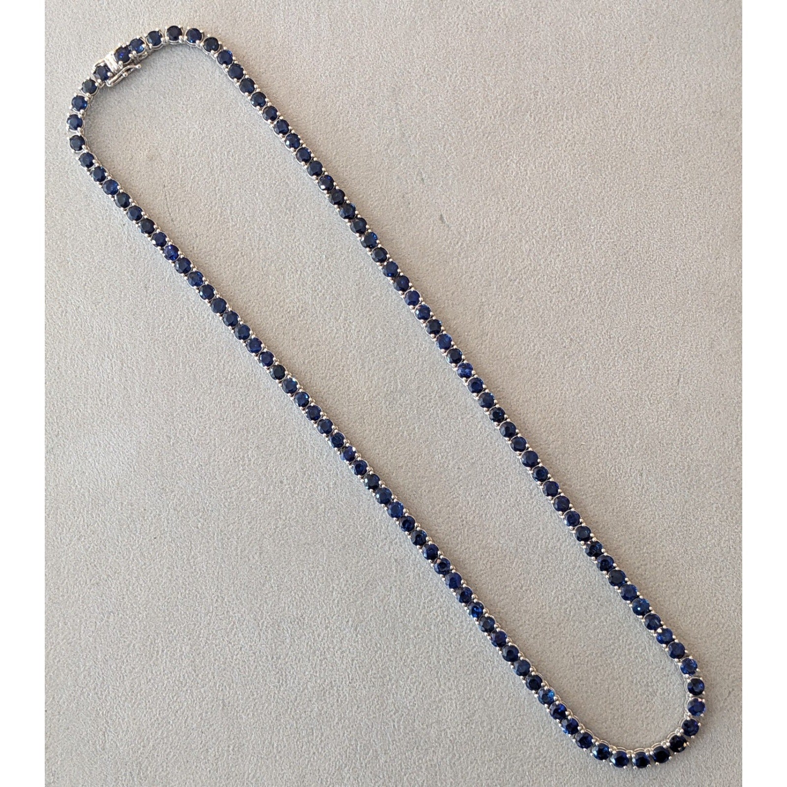 Natural Blue Sapphire Riviera Tennis Necklace 20" long in 14k White Gold