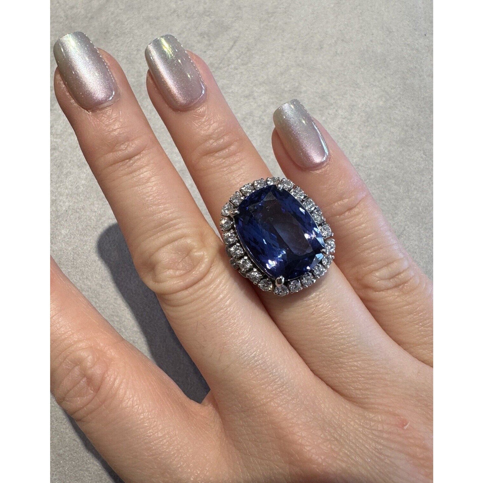 GIA 14.47 ct Tanzanite and Diamond Cocktail Ring in Platinum