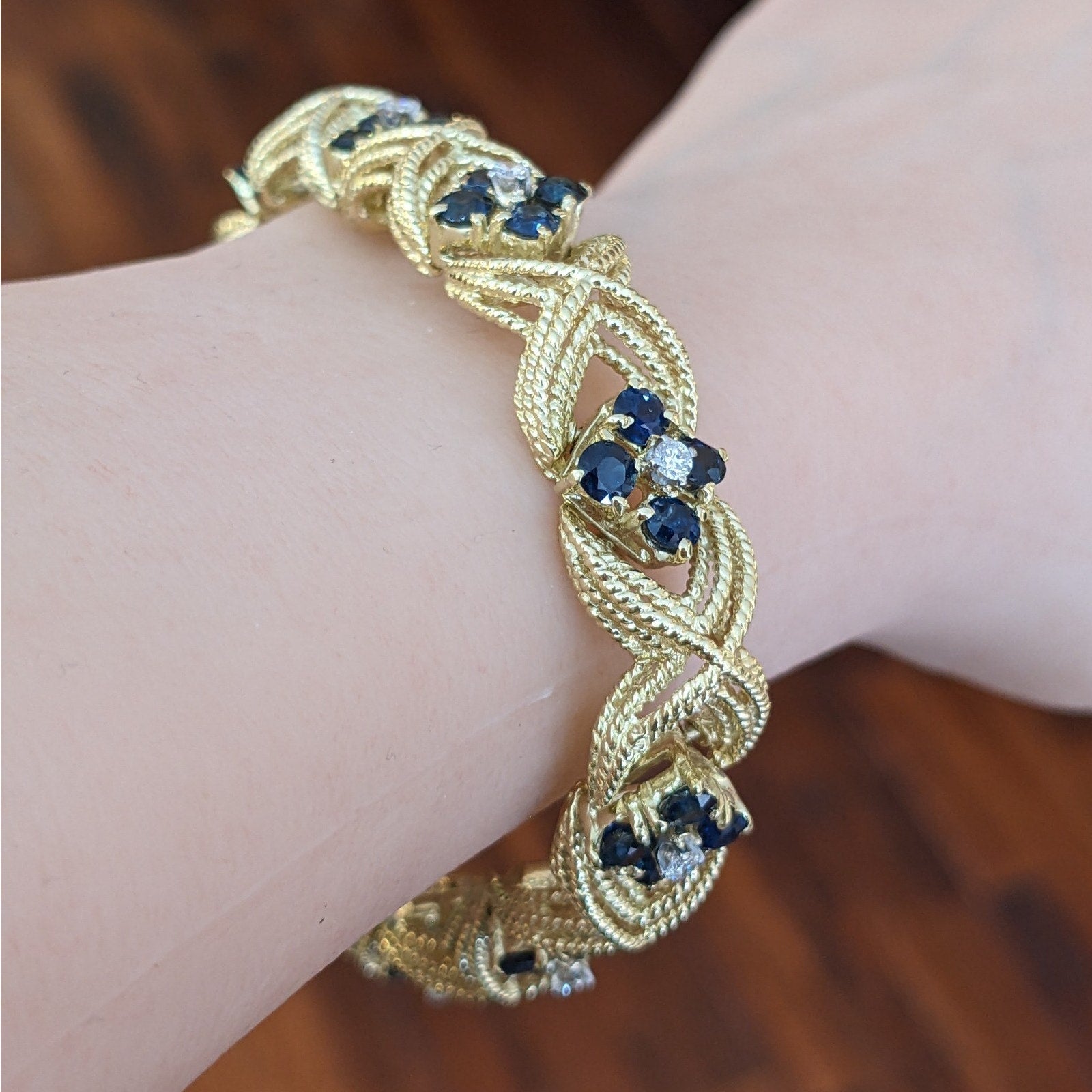 La Triomphe Sapphire and Diamond "X" Bracelet in 18k Yellow Gold