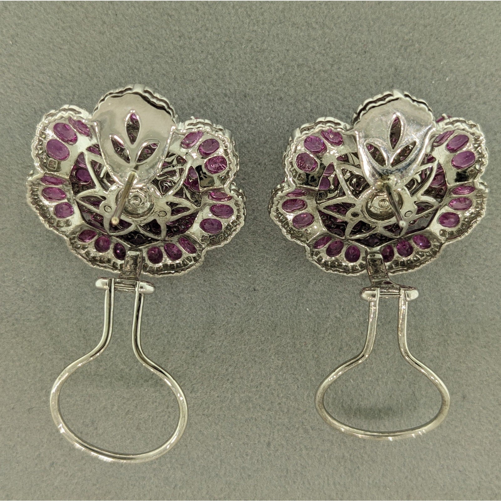 Pink Sapphire and Diamond Tiered Flower Earrings in 18k White Gold
