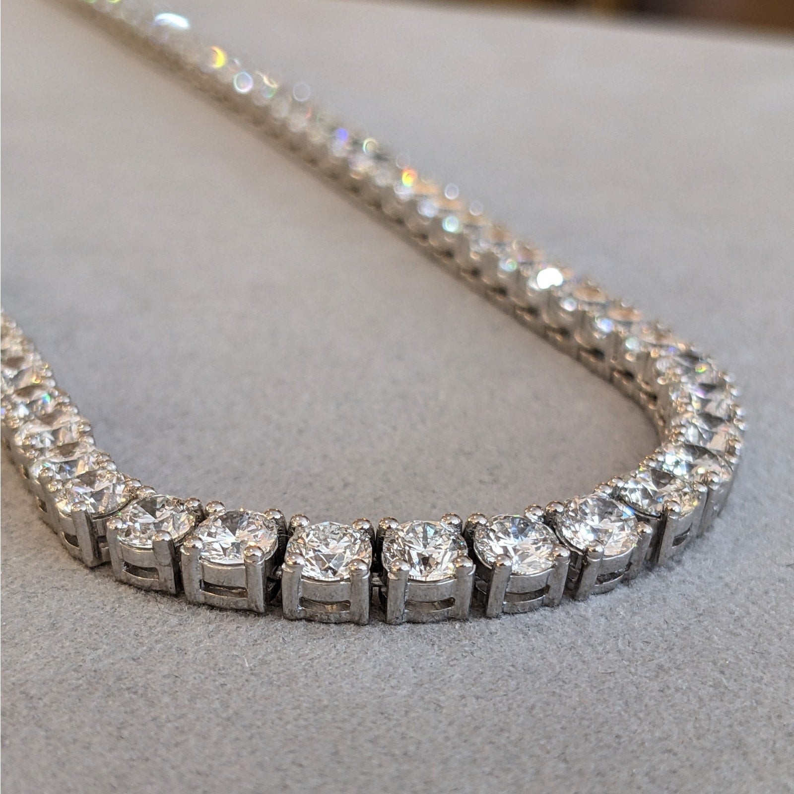 Natural Diamond Tennis Necklace in 18k White Gold 16.75 inches