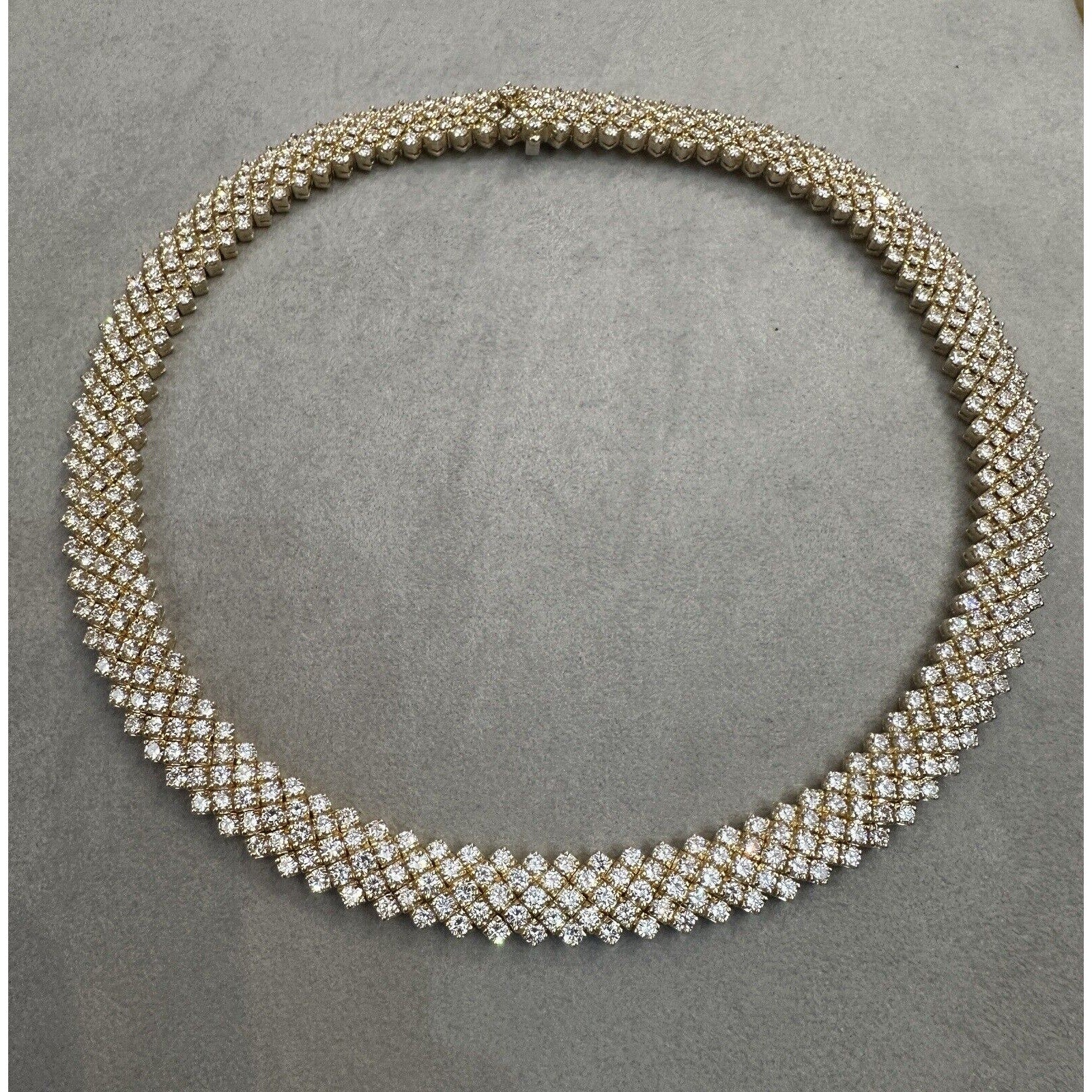 5 Row Round Diamond Choker Necklace 28.17 cttw in 18k Yellow Gold - HM2572GA