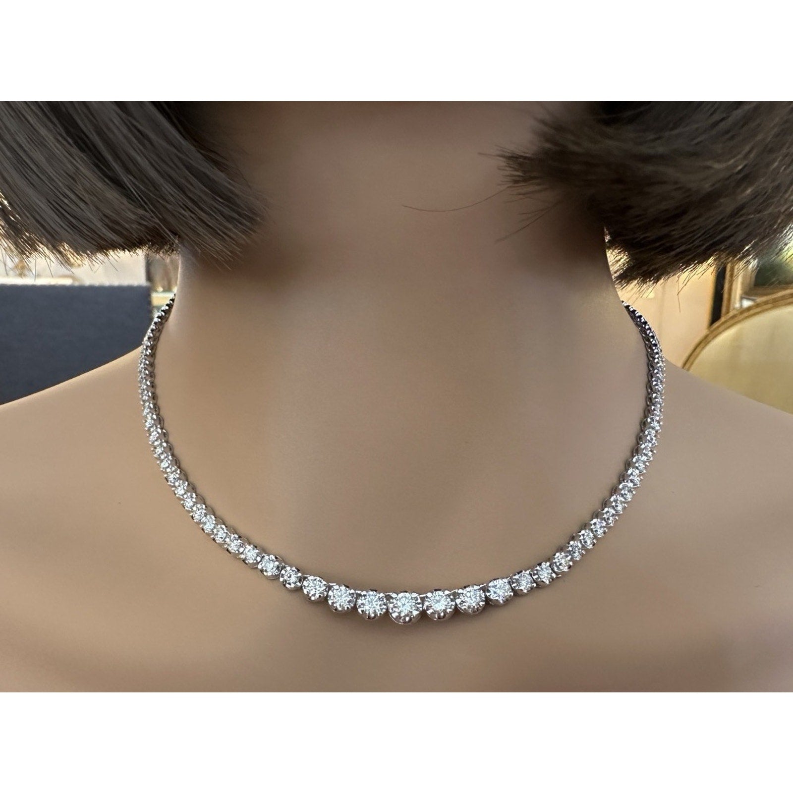 7.08 cttw Natural Diamond Graduated Tennis Necklace in Platinum