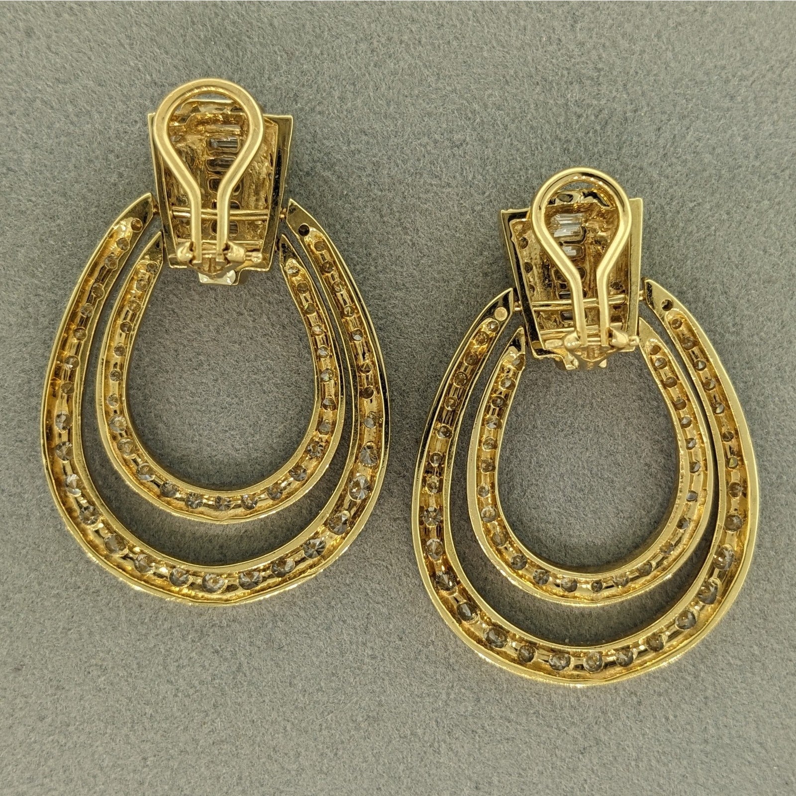 Natural Diamond Double Hoop Door-Knocker Earrings in 18k Yellow Gold