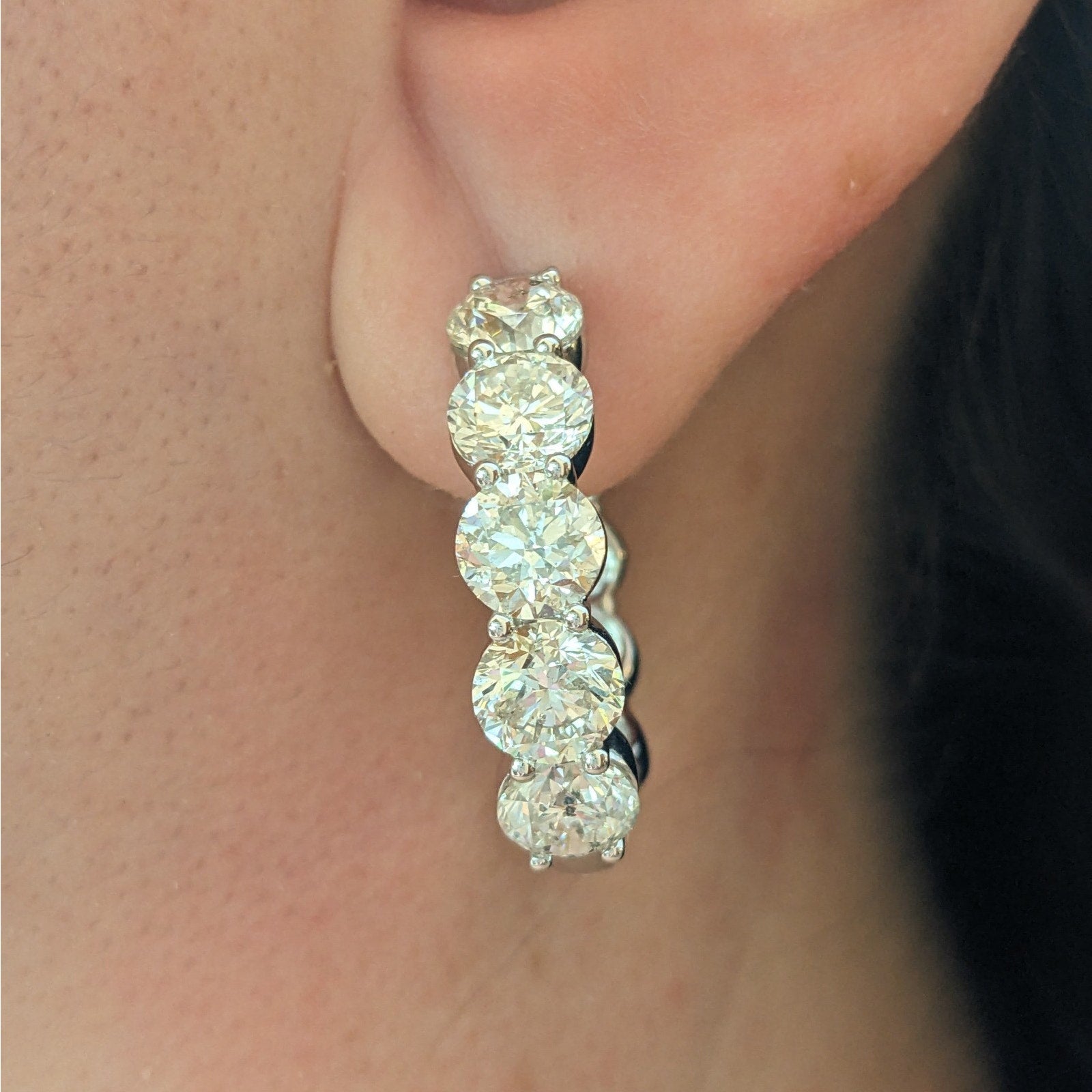 10.31 ctw Natural Round Diamond Hoop Earrings in 18k White Gold
