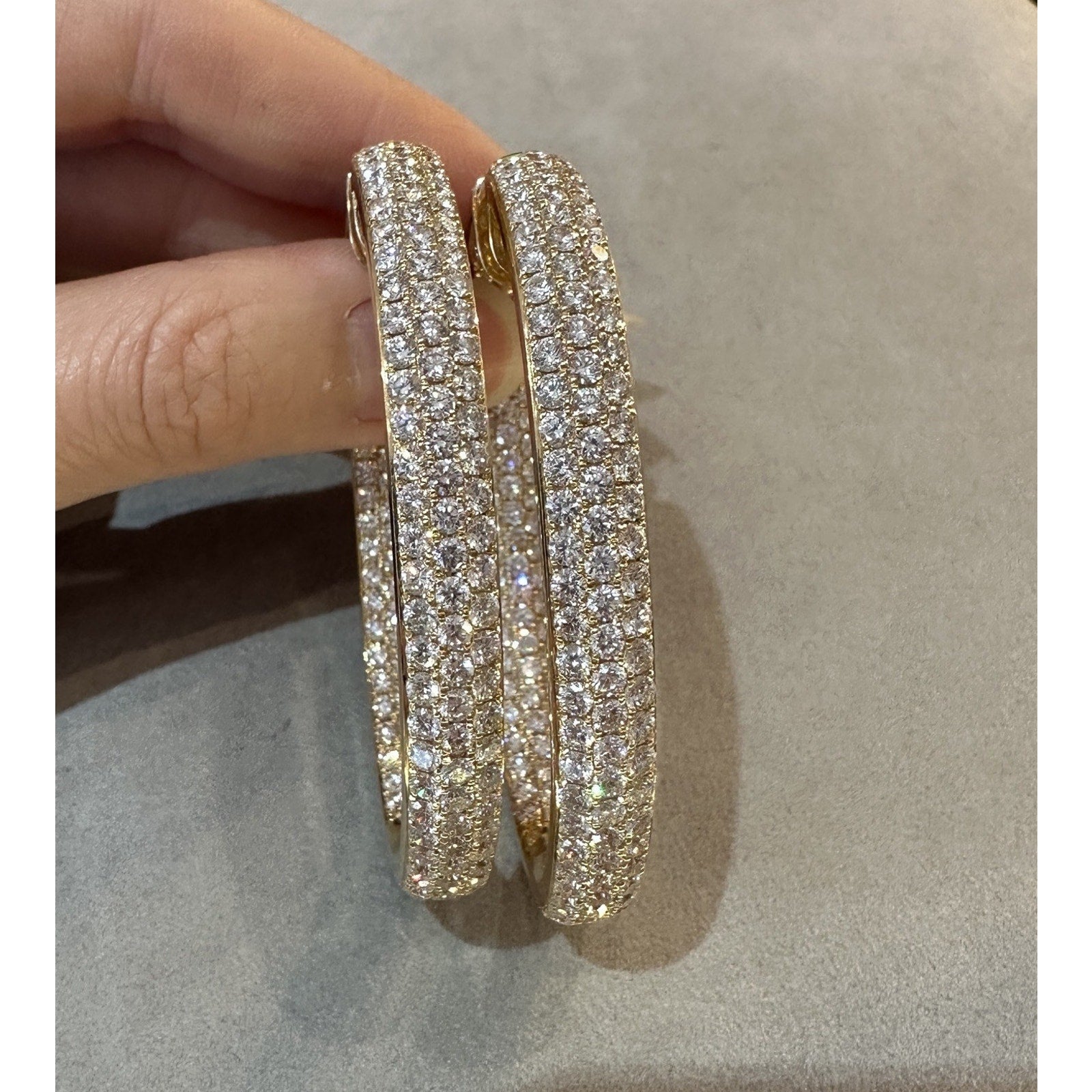 17.38cts Inside Out Oval Pave Diamond Hoop Earrings in 18k Yellow Gold