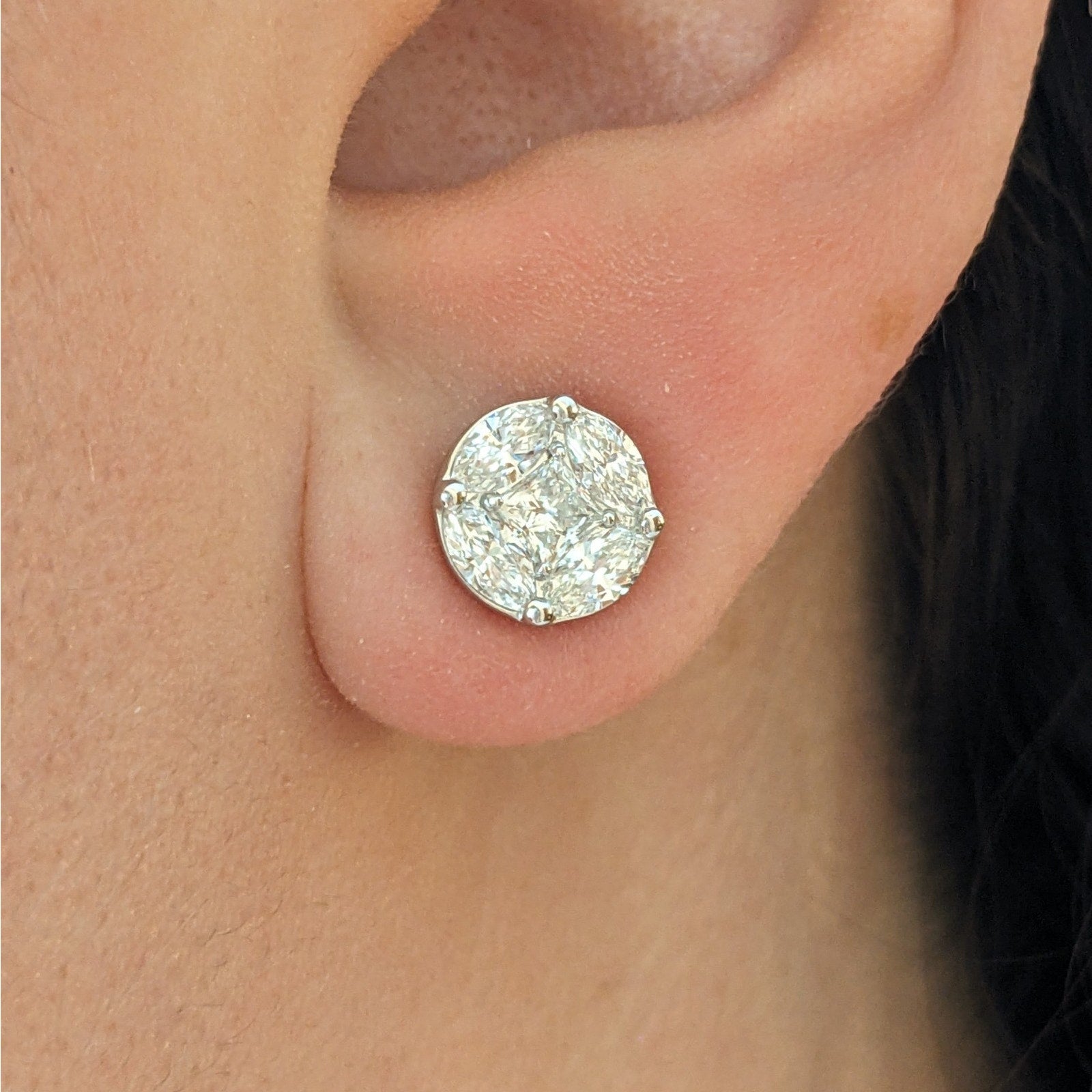 Illusion set Natural Diamond Earrings 1.62 cttw in 18k White Gold