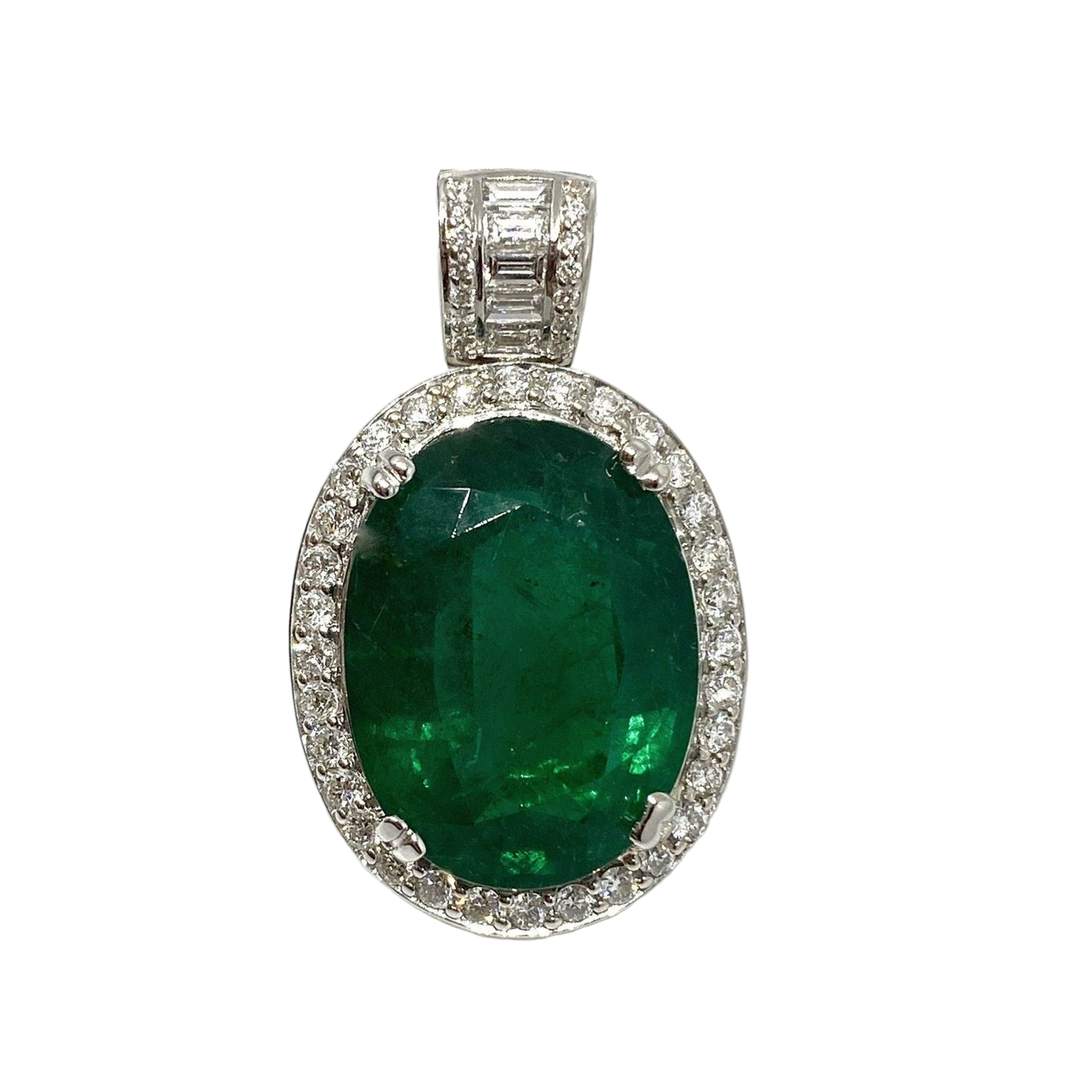 GIA Certified 11.76 ct Oval Emerald & Diamond Pendant in 18k White Gold-HM2316R5