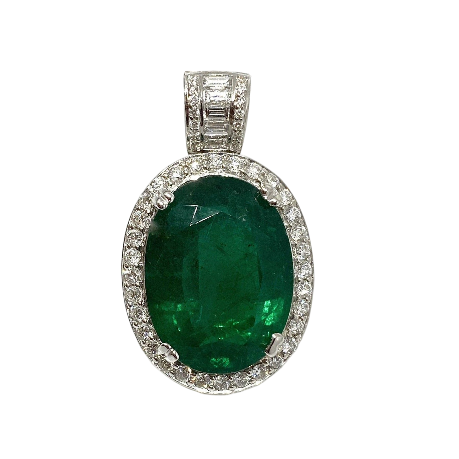 GIA Certified 11.76 ct Oval Emerald & Diamond Pendant in 18k White Gold-HM2316R5