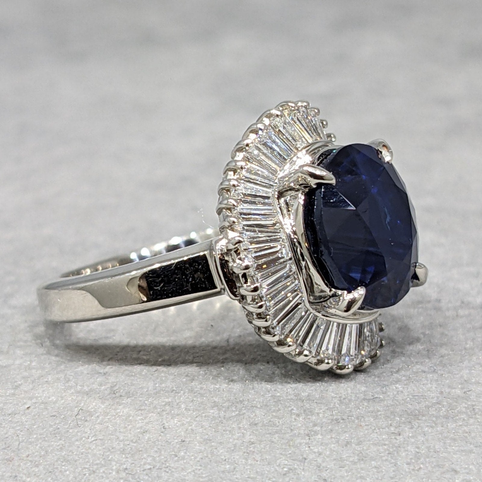 Natural Oval 6.26 ct Sapphire and Diamond Ballerina Ring in Platinum