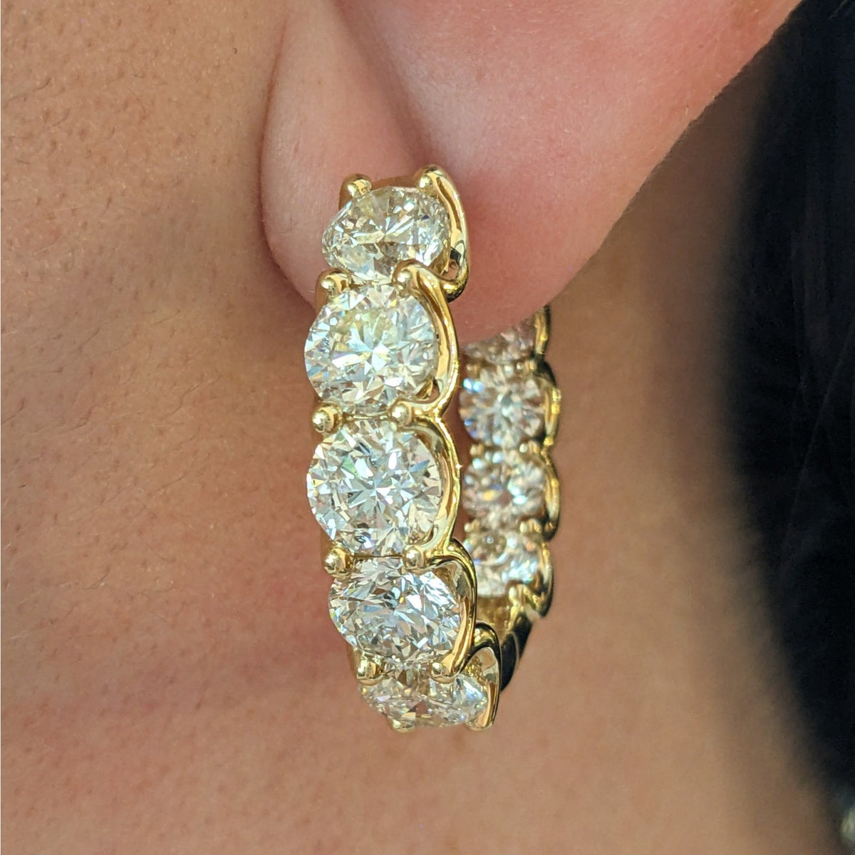 Large Round Natural Diamond Hoop Earrings 13.42 ctw in 18k Yellow Gold