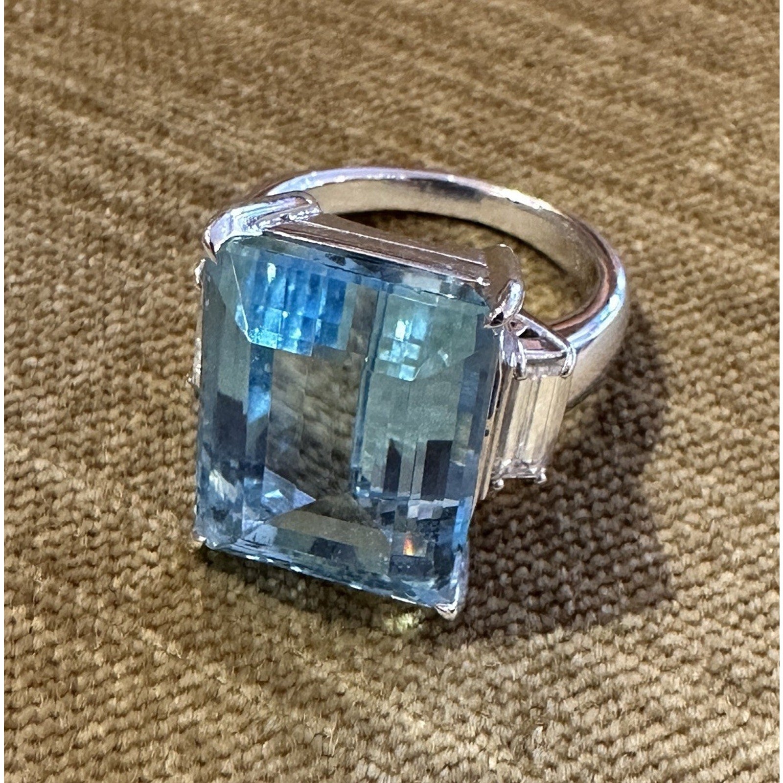 Natural 14.12 ct Aquamarine & Diamond Three Stone Ring in Platinum