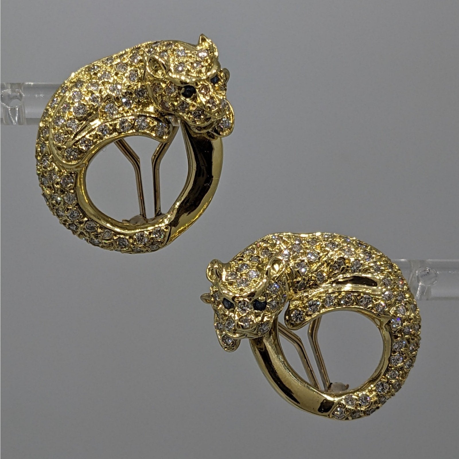 Circle Panther Earrings with Pave Diamonds in 18k & 14k Yellow Gold