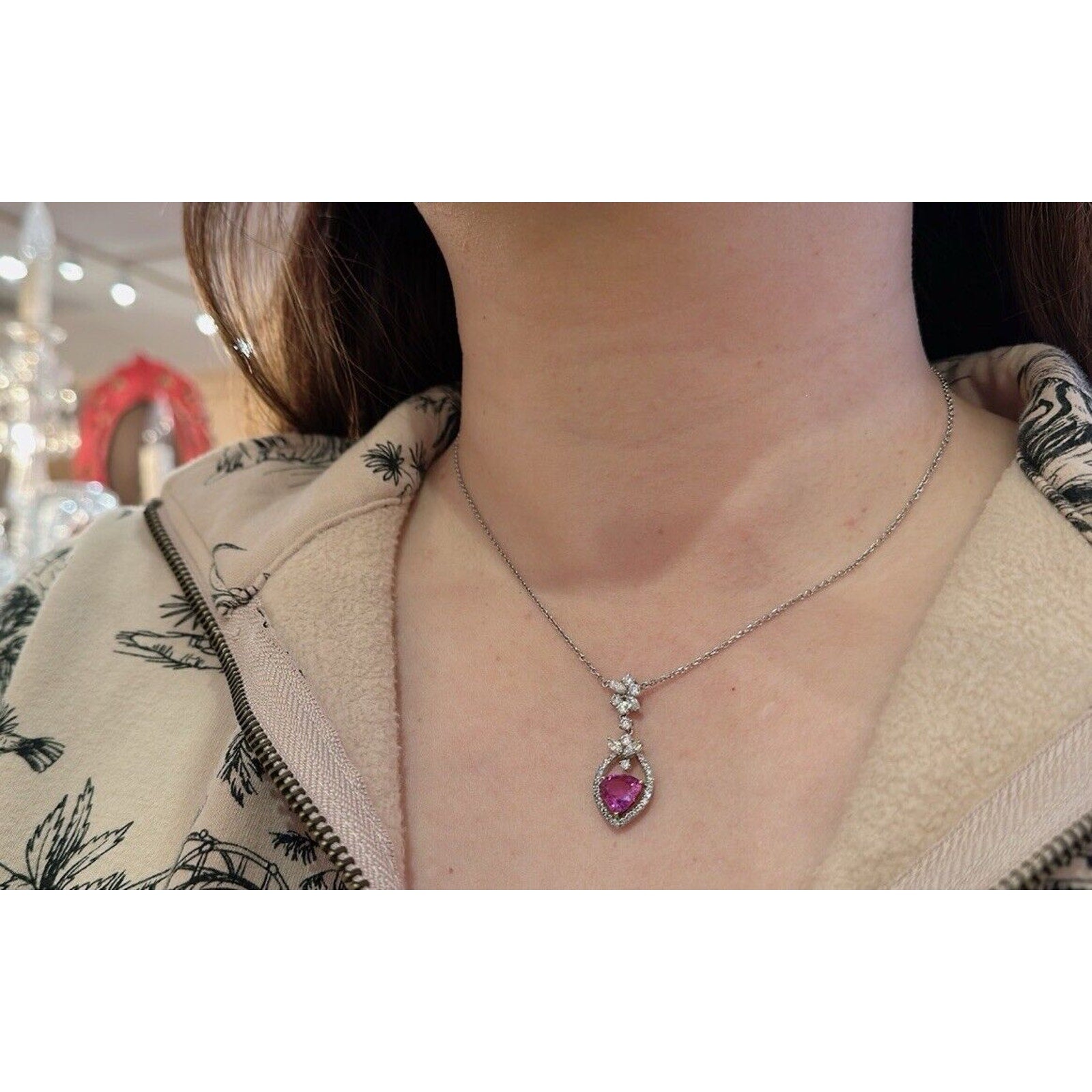 Certified Pink Sapphire and Diamond Pendant Necklace in 18k White Gold -HM2520AI