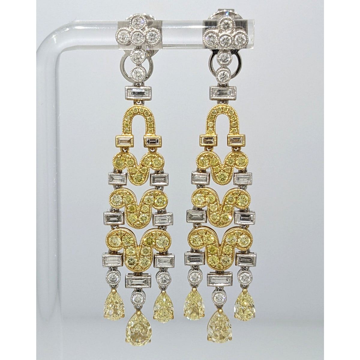 Natural Yellow & White Diamond Chandelier Drop Earrings in 18k Gold