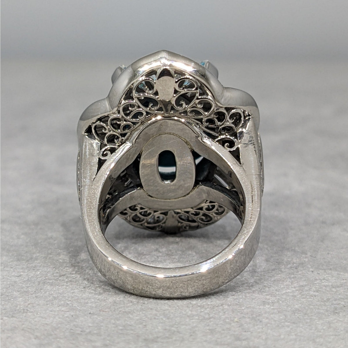 Large Turquoise and Baguette Diamond Cocktail Ring in Platinum