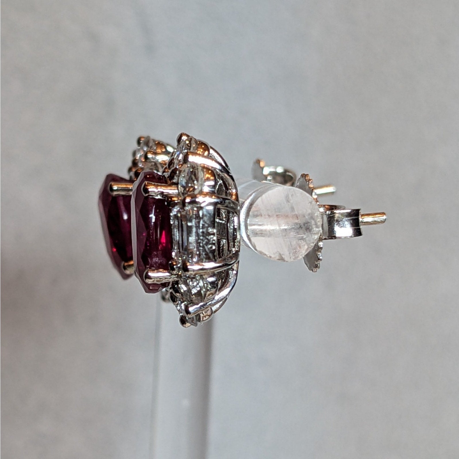 GIA Natural Burma Ruby Oval Stud Earrings with Diamonds in Platinum/18k-HM2763IB