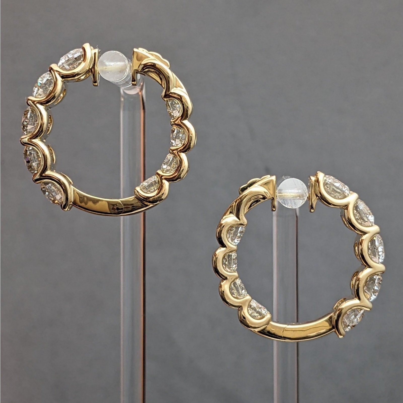 Large Round Natural Diamond Hoop Earrings 13.42 ctw in 18k Yellow Gold