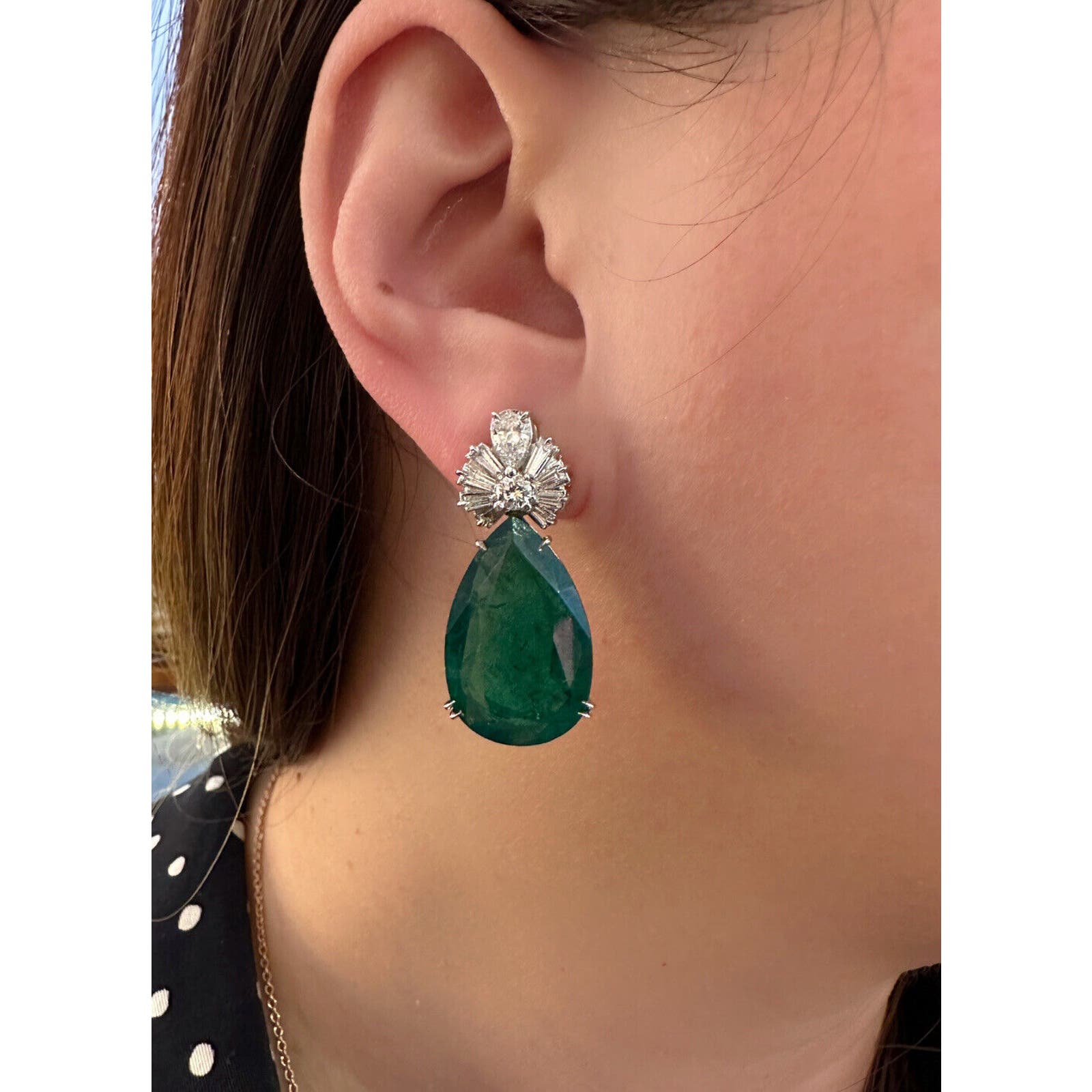GIA Pear Emeralds 31.17 cttw and Diamond Earrings in 18k White Gold - HM2483B