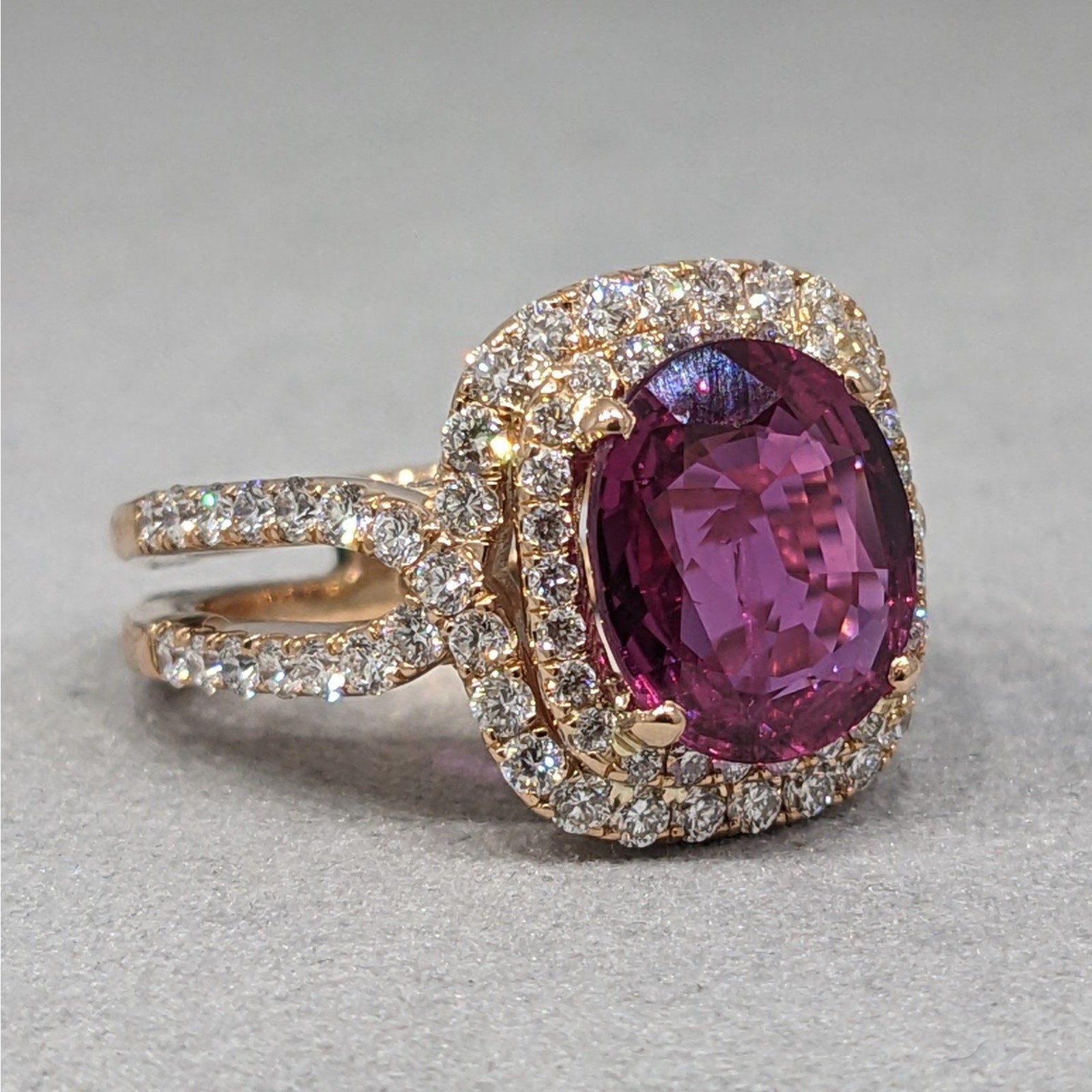 Certified 5.01 ct Natural Oval Ruby and Diamond Ring in 14k Rose Gold