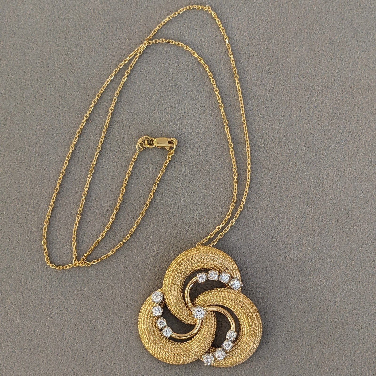 Diamond and Gold Triskele Pendant Necklace in 18k /14k Yellow Gold