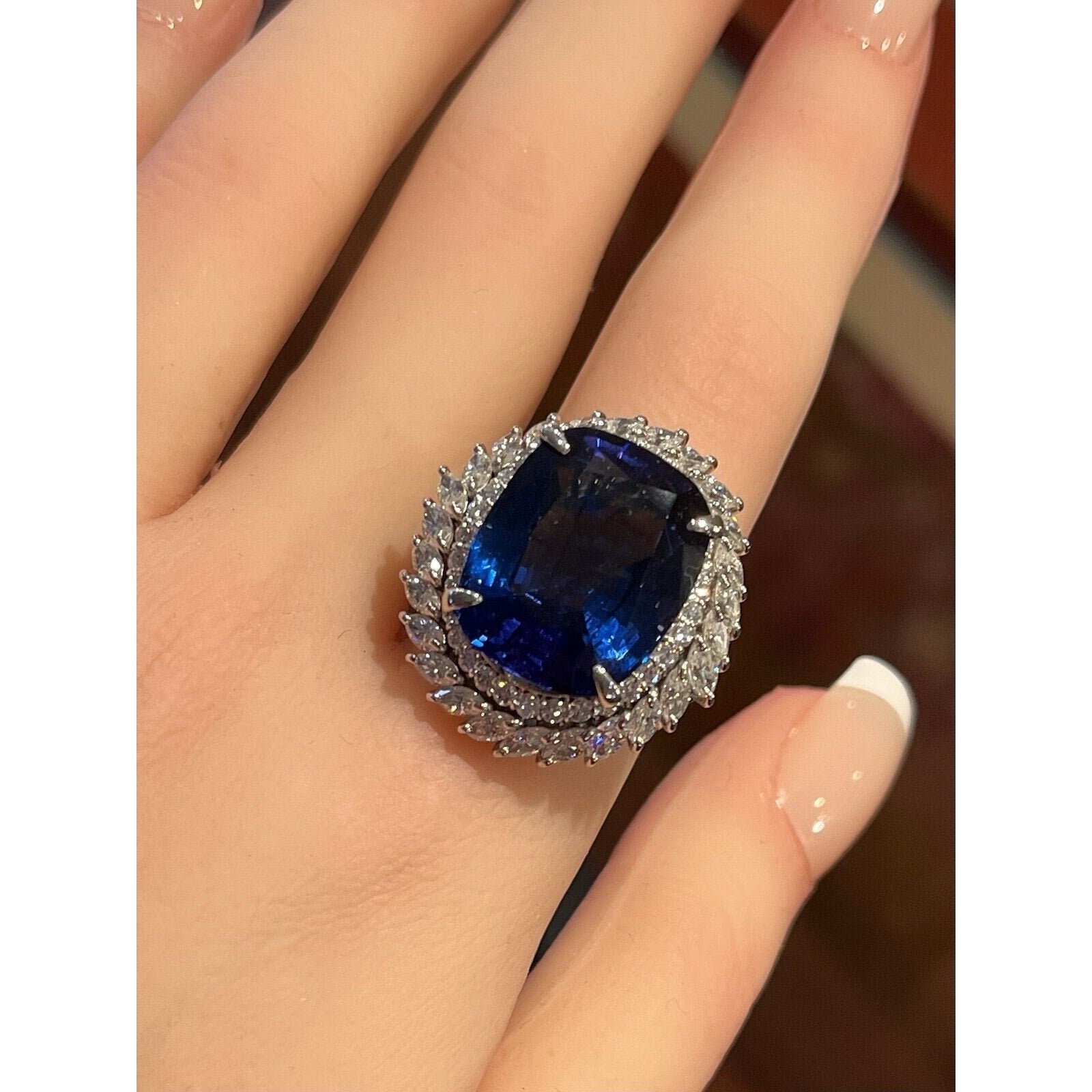 GIA Natural 16.63 ct Tanzanite and Diamond Ring in Platinum