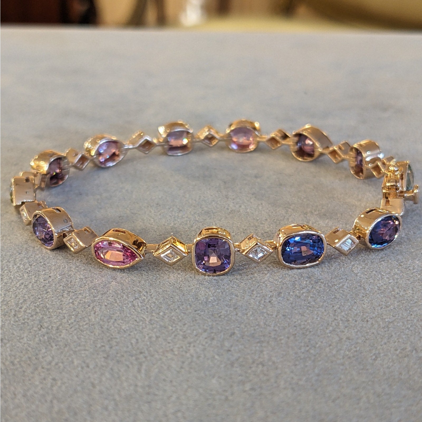 No Heat Multicolor Sapphire & Diamond Bracelet in 14k Rose Gold
