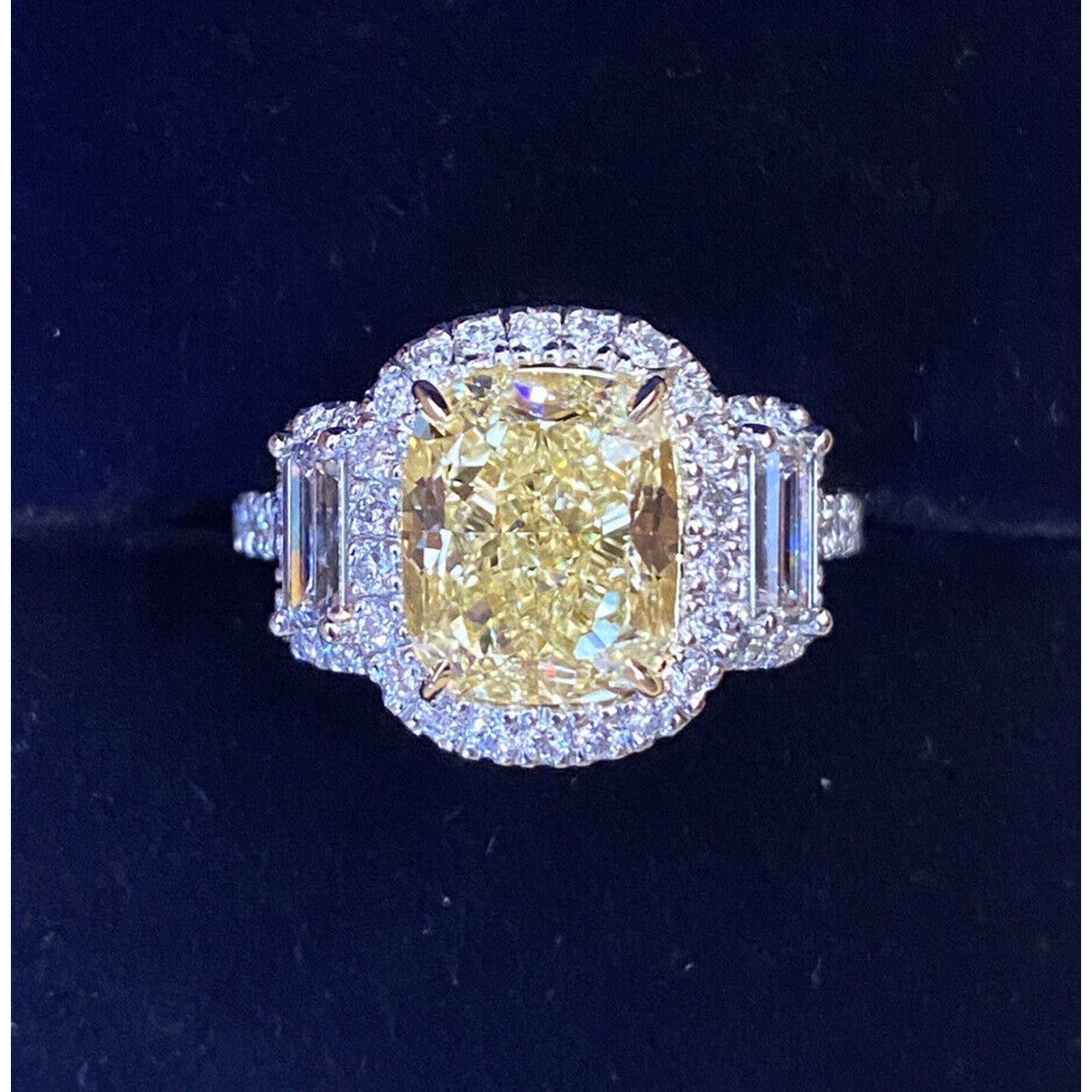 GIA 4.02 ct Fancy Yellow Cushion VS1 Diamond Ring in Plat & 18k Gold - HM2384BV