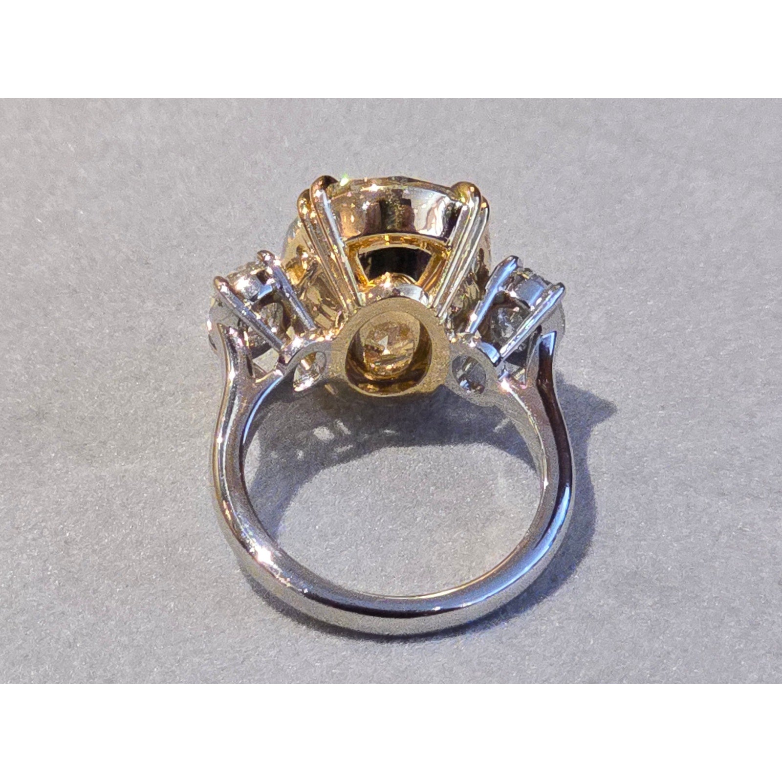 GIA 11.38ct Oval Fancy Light Yellow Diamond 3-Stone Ring in Platinum/ 18K- CF