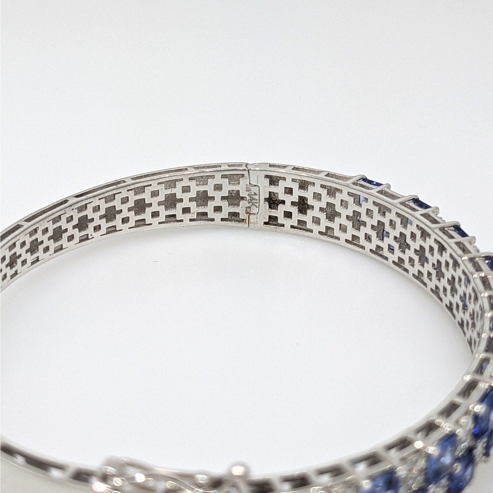 Natural Sapphire and Diamond Bangle Bracelet in 14k White Gold