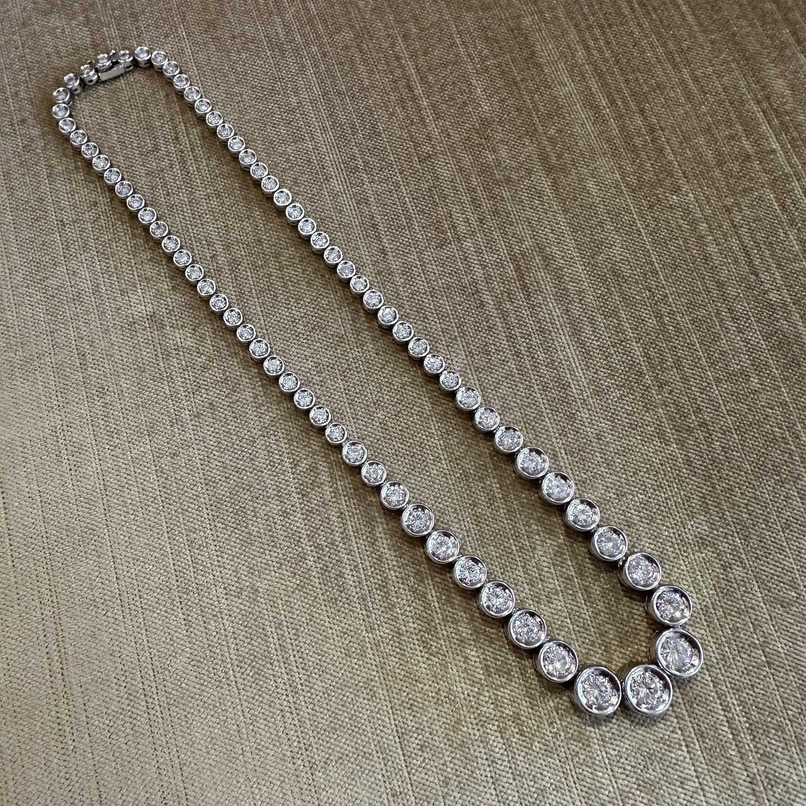 10.00 carats Bezel Set Diamond Tennis Necklace in Platinum 15 5/8"