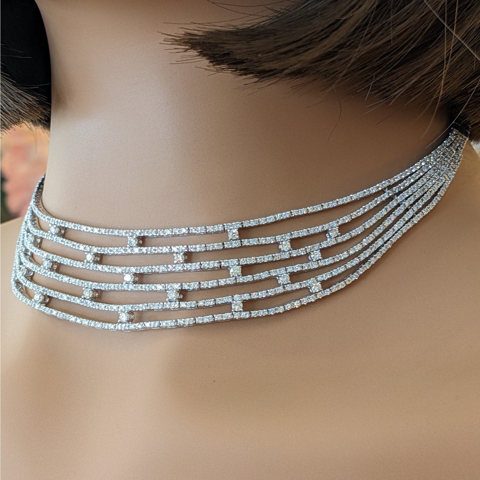 Multi-strand Diamond Choker Necklace in 18k White Gold