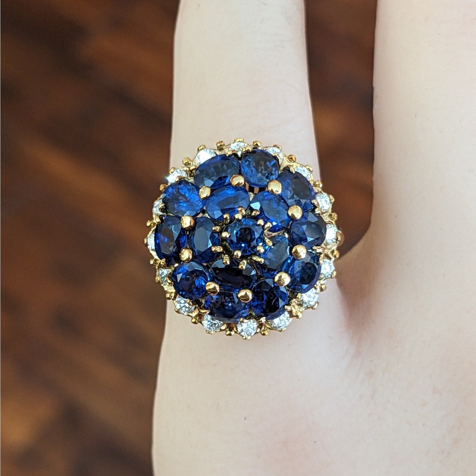Sapphire and Diamond Dome Cocktail Ring in 18k Yellow Gold