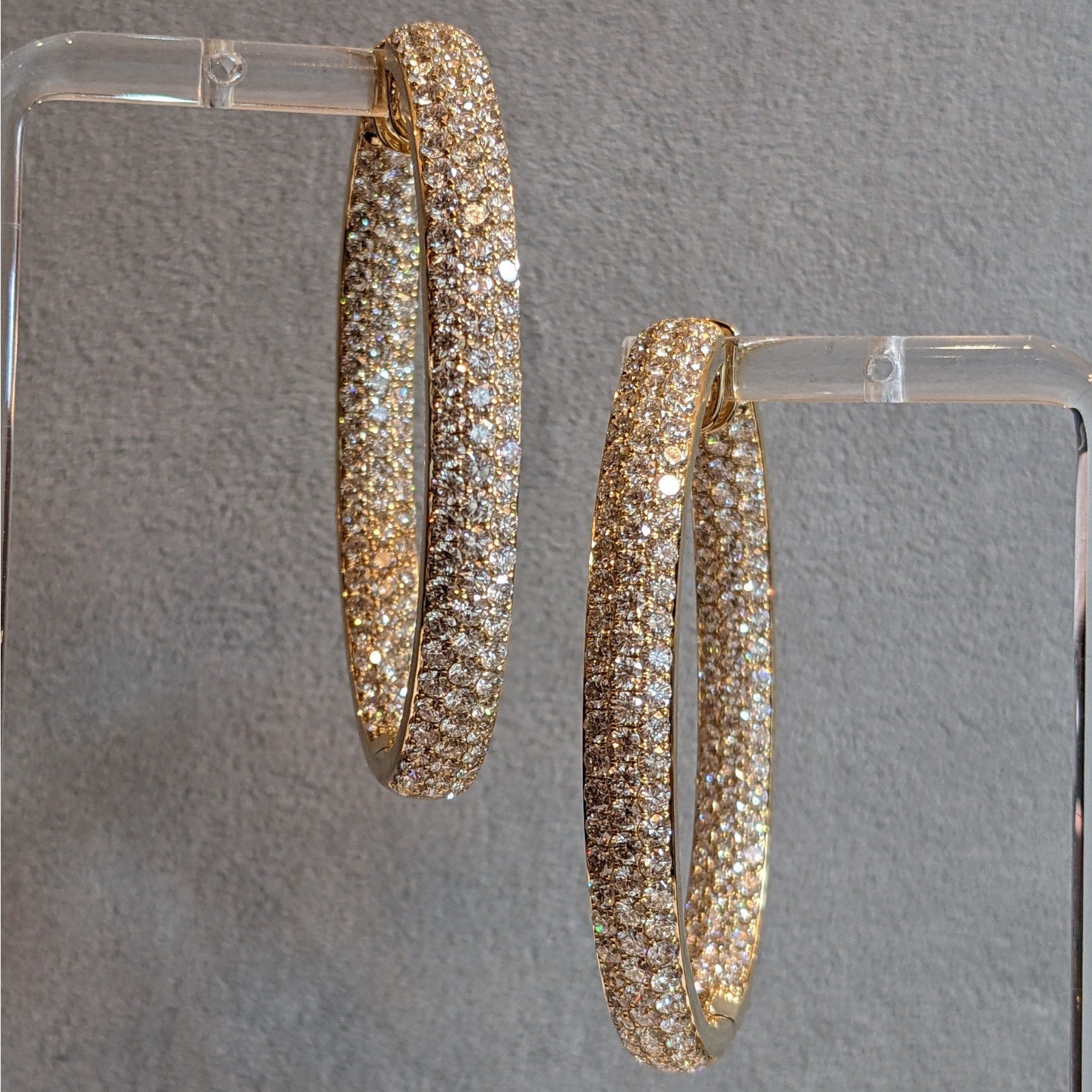 14.85cts Inside Out Oval Pave Diamond Hoop Earrings in 18k Yellow Gold