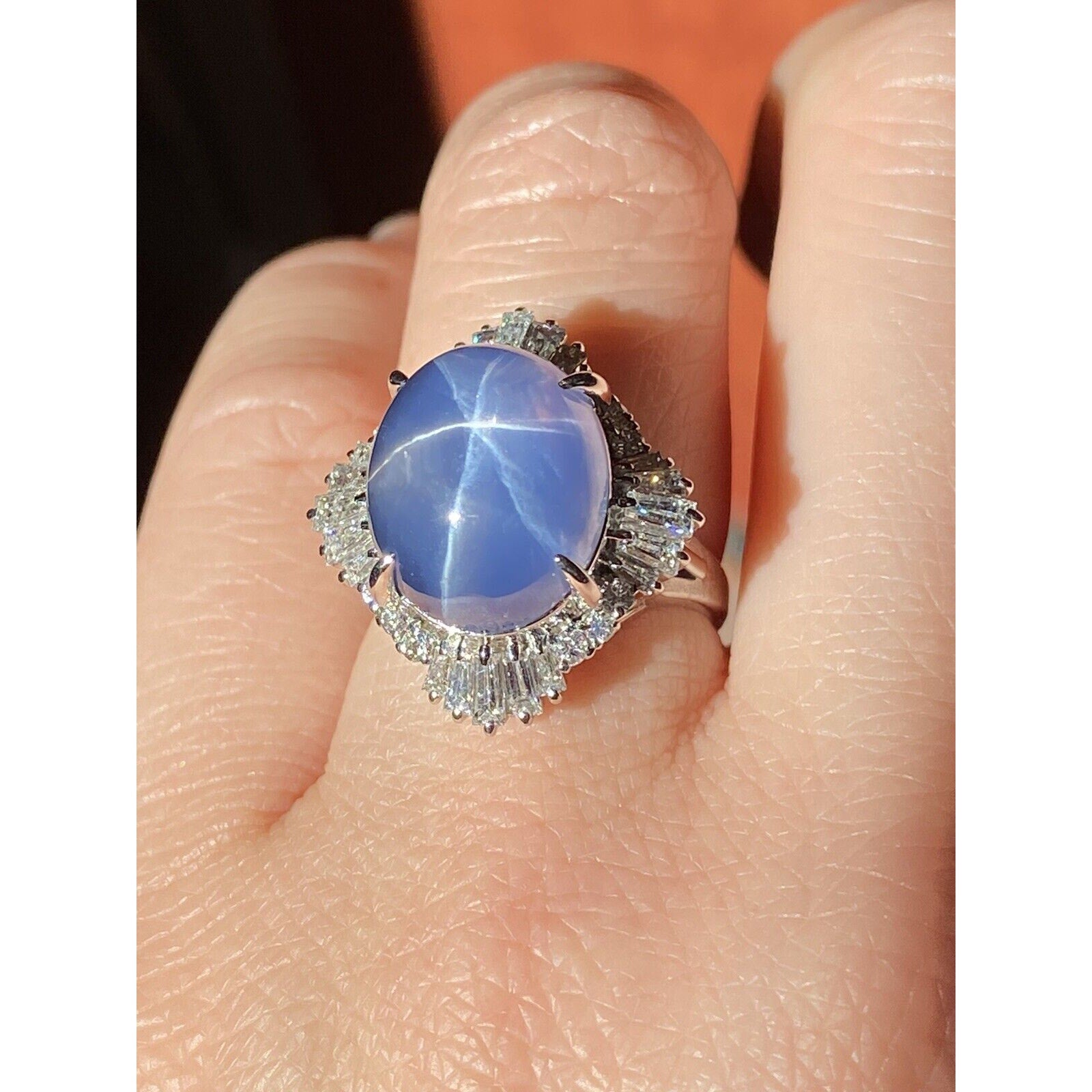 GIA 12.95 cts. Unheated Blue Star Sapphire & Diamond Ring in Platinum - HM2218AE