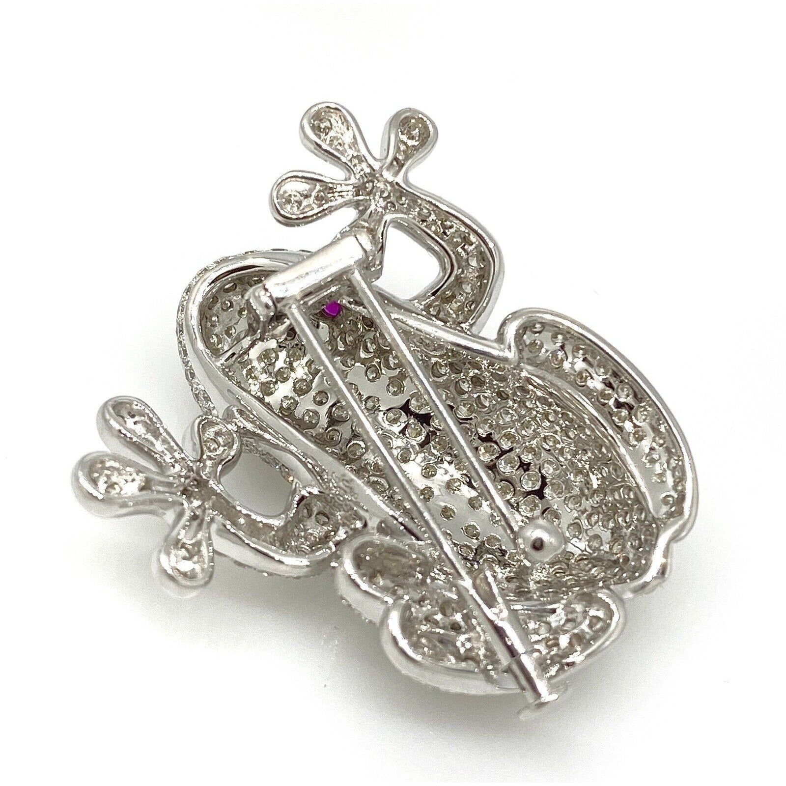 Diamond Pave Tree Frog Pin Brooch in 18k White Gold