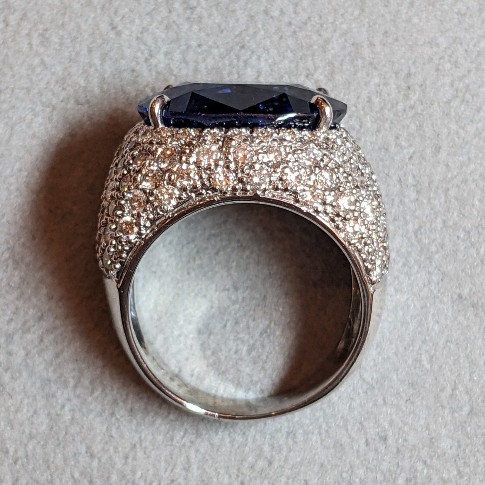 GIA 13.04 carat Oval Ceylon Sapphire & Diamond Ring in 18k White Gold