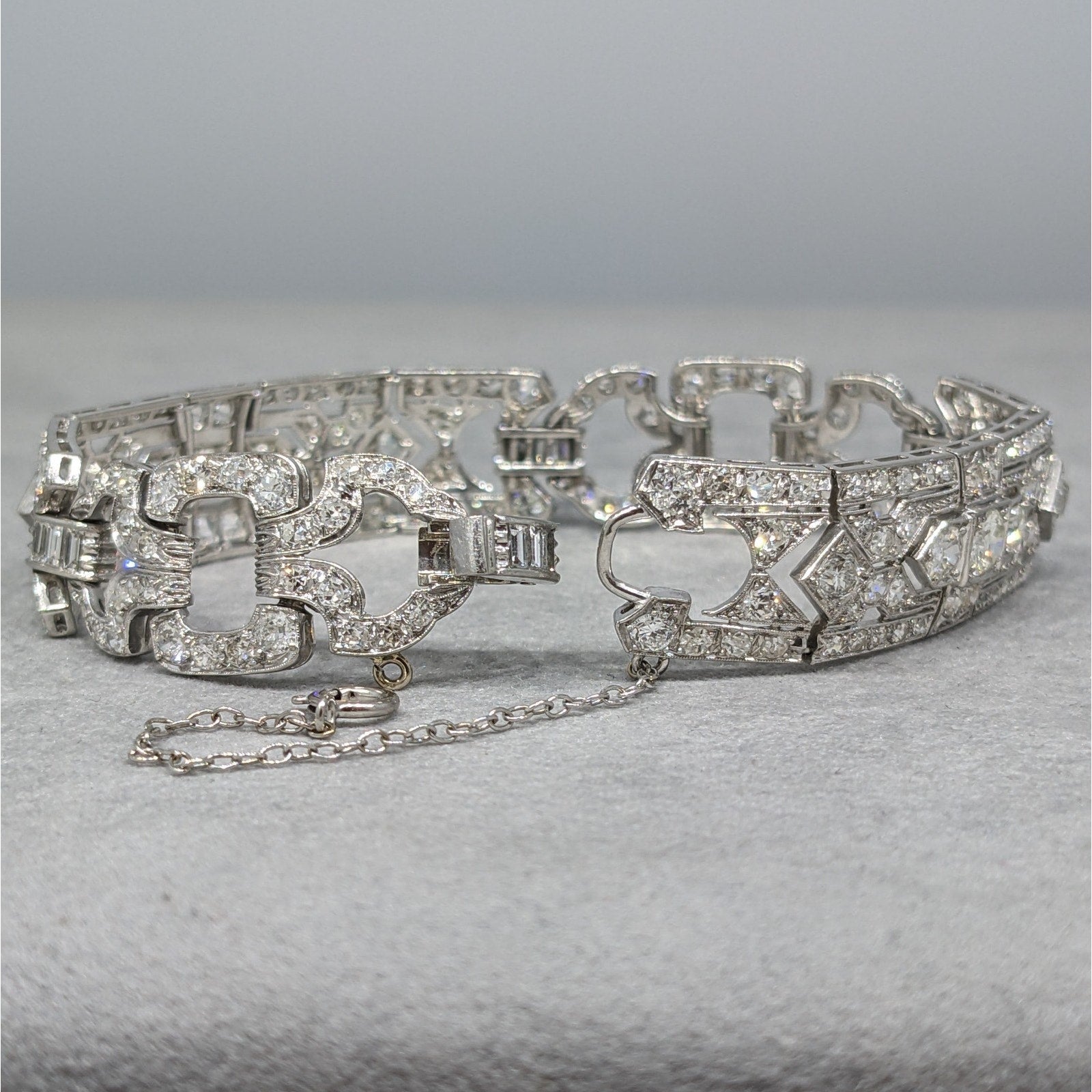 Art Deco Euro cut Diamond Bracelet .50 inch wide in Plat/14k chain