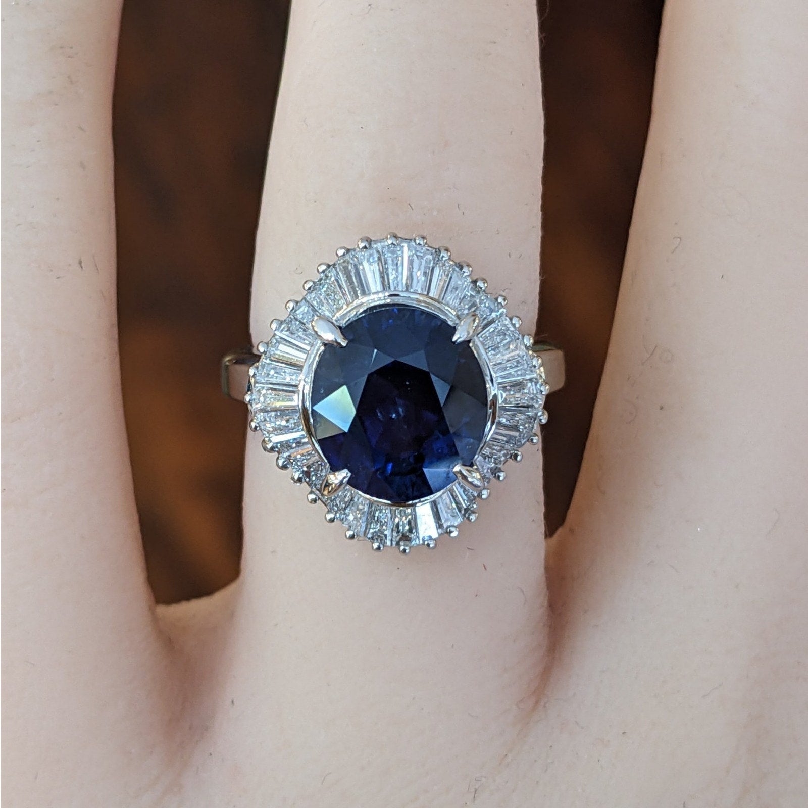 Natural Oval 6.26 ct Sapphire and Diamond Ballerina Ring in Platinum