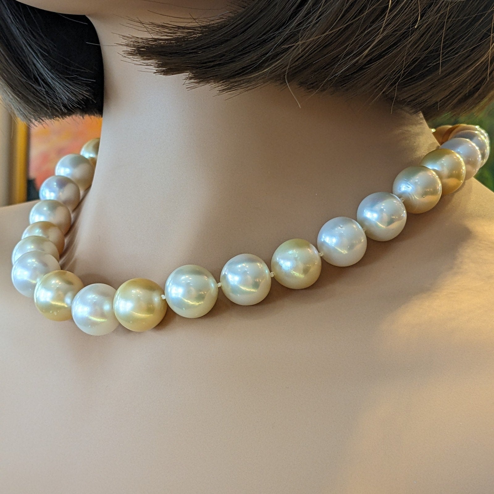 13-15mm South Sea Pearl Necklace with Diamond and 18k White Gold Clasp