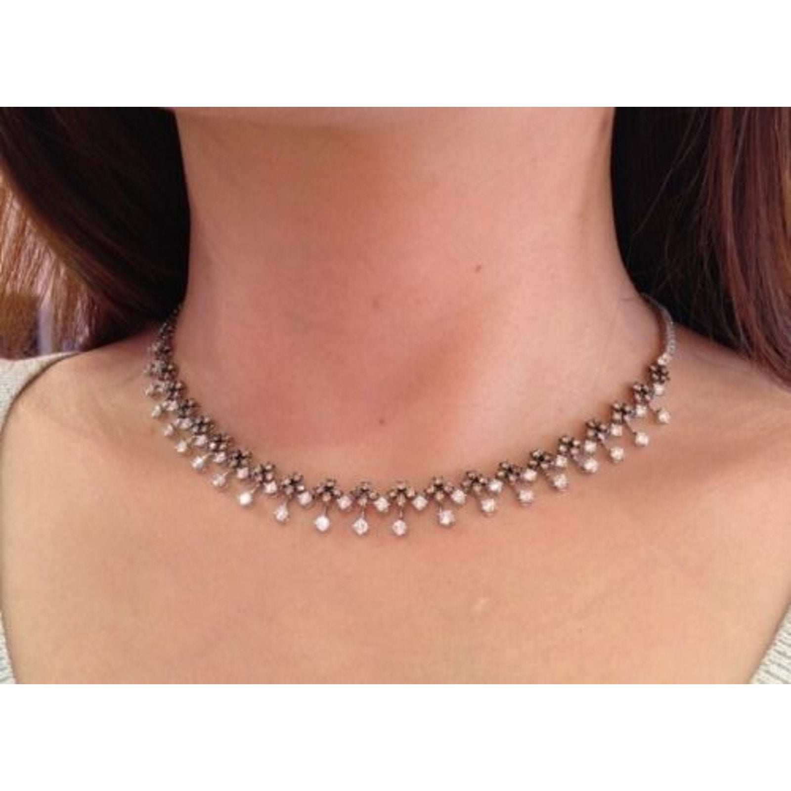 7.11 carat total weight Brown and White Diamond Choker Necklace 18k White Gold