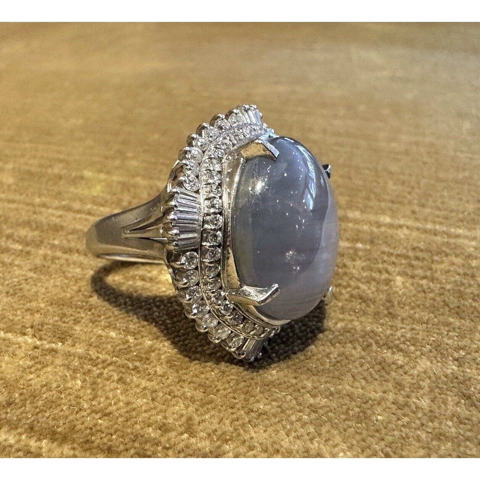 Large 30 carat Natural Star Sapphire & Diamond Ballerina Ring in Platinum