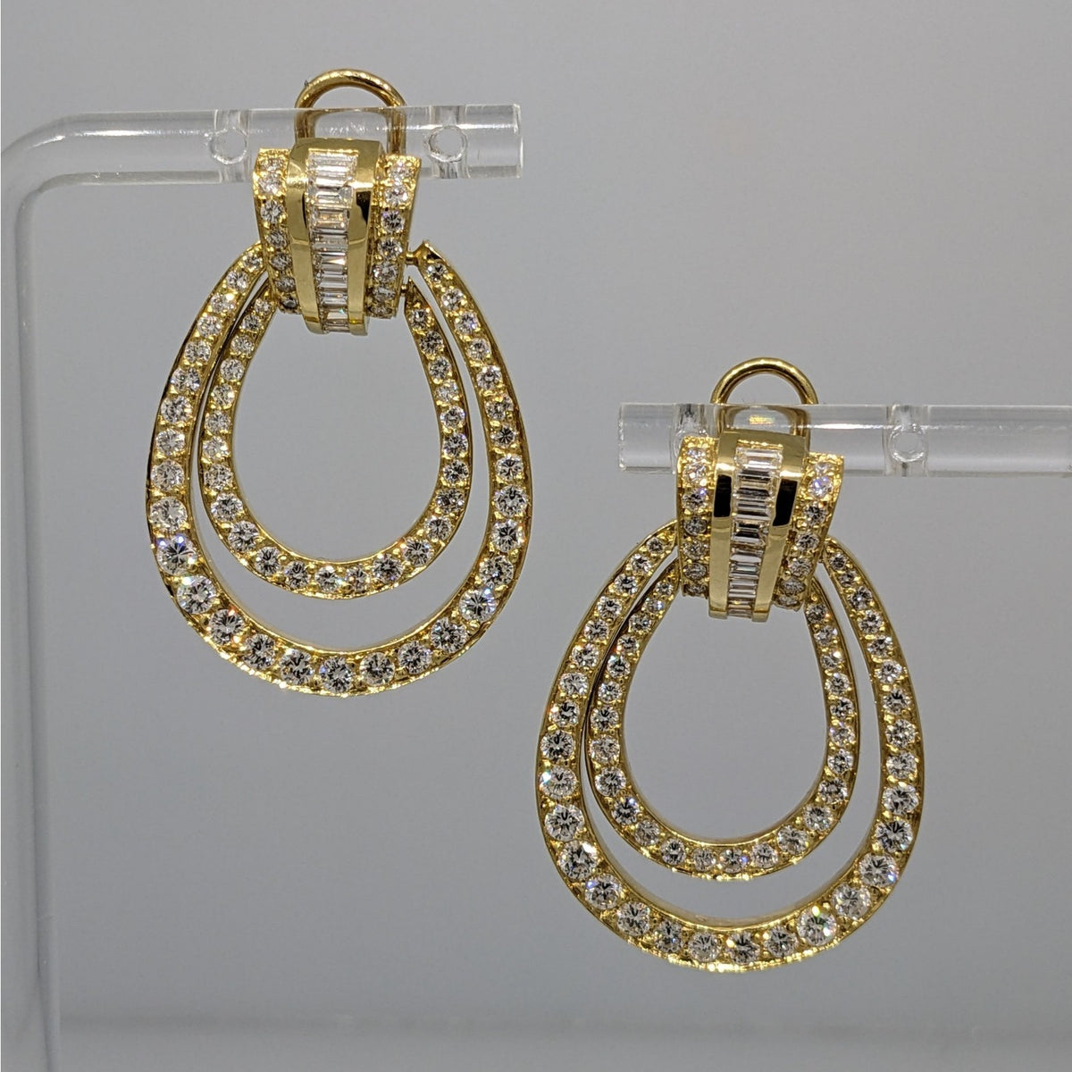 Natural Diamond Double Hoop Door-Knocker Earrings in 18k Yellow Gold