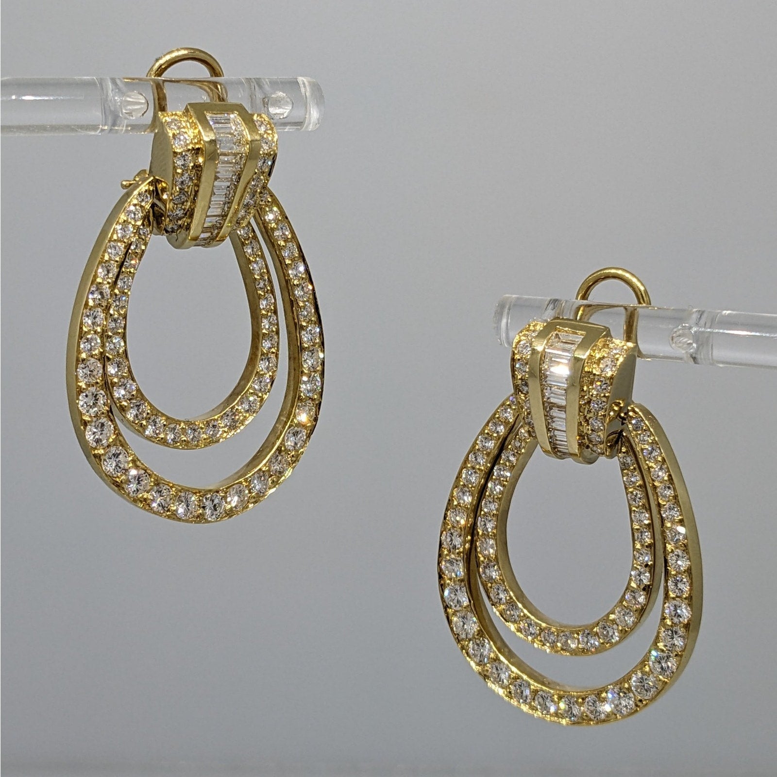 Natural Diamond Double Hoop Door-Knocker Earrings in 18k Yellow Gold
