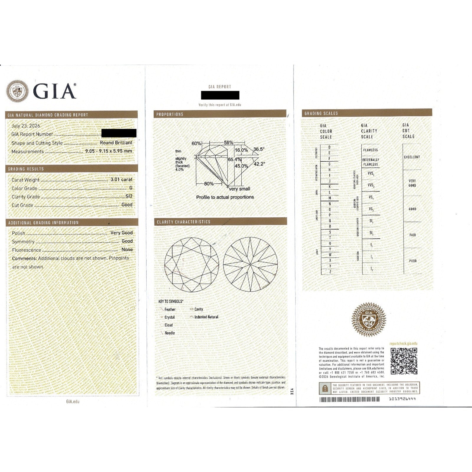 GIA 3.01 carat Round Brilliant G, SI2 Natural Loose Diamond - HM2854P