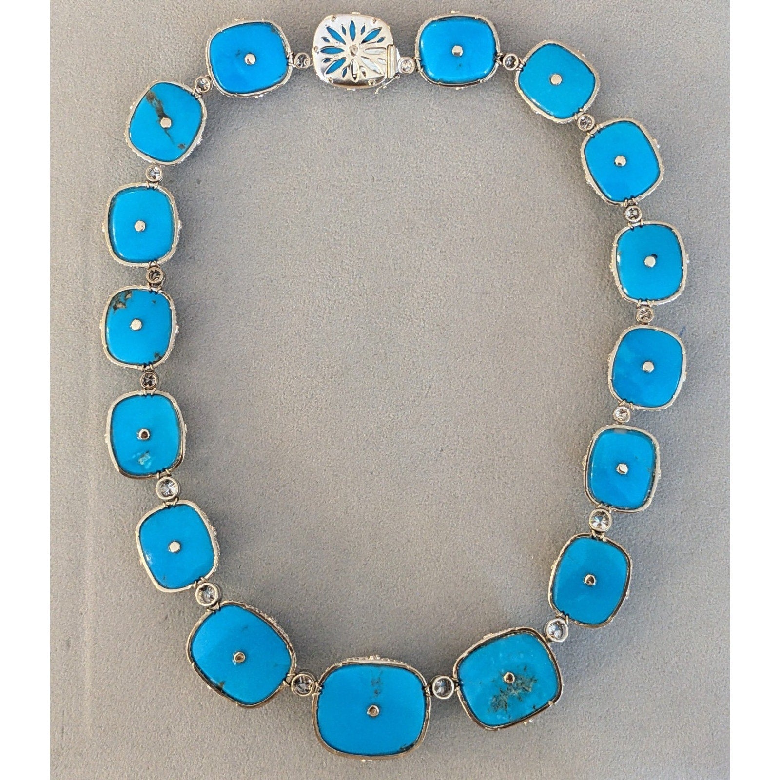 Fred Leighton Nat'l Turquoise and Diamond Necklace in 18k White Gold